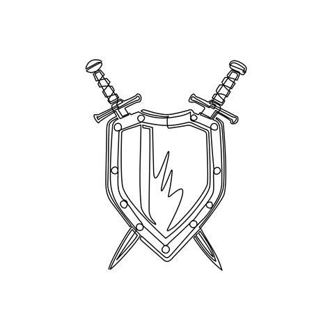 Continuous One Line Drawing Shield And Crossed Swords Icon Flat Design