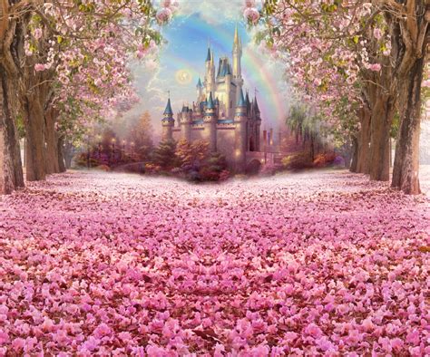 Photography Backdrop Fairy Tale Castle Beautiful Pink Woods Photo Booth