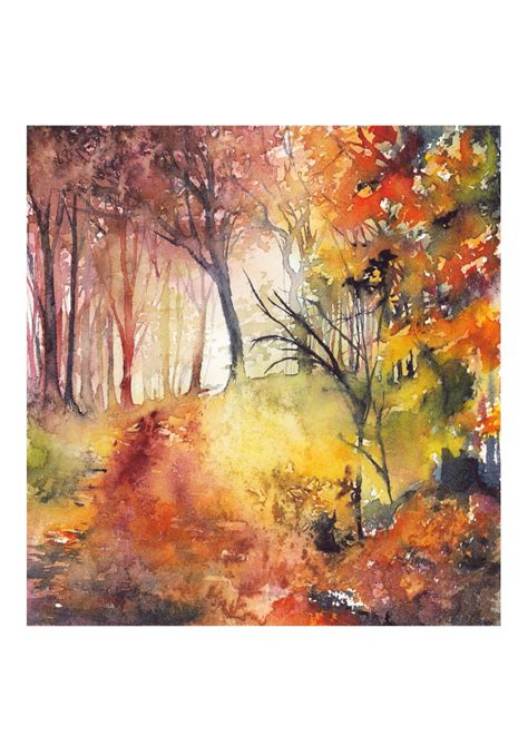 Autumn Trees Forest Art Print Giclee Print Autumn Etsy Natur Kunst