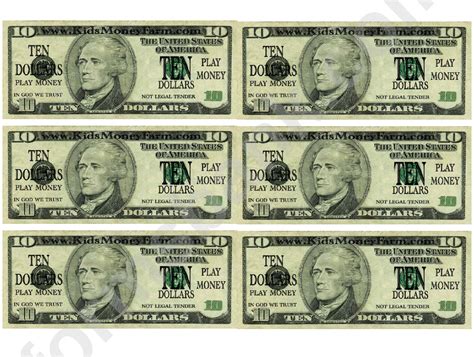 Ten Dollar Bill Play Money Template Printable Pdf Download