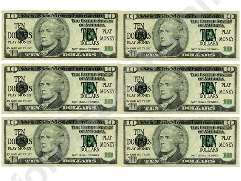 ten dollar bill play money template printable pdf download