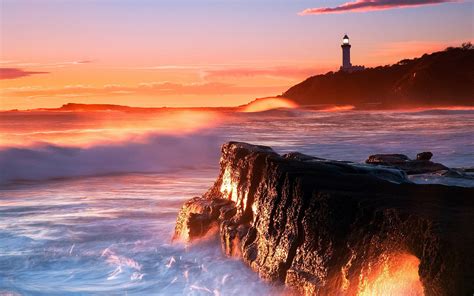Coast Lighthouse Sunset Wallpaper Nature And Landscape Wallpaper Better