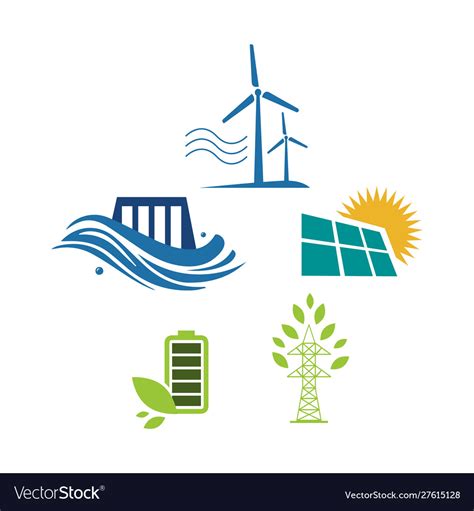 Set Sign Elements Alternative Renewable Energy Vector Image