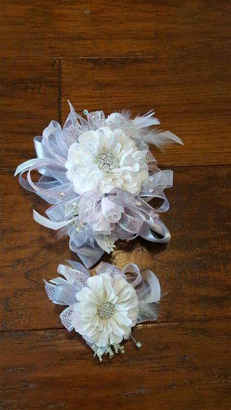 Blush Pink White And Silver Prom Corsage Set From Hen House Designs