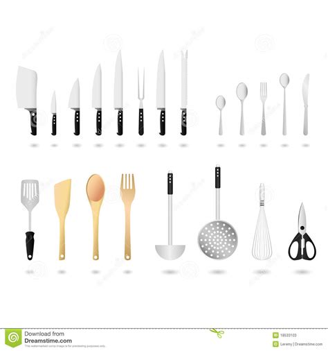 Al implementar los utensilios de cocina en diversos materiales, encontrará los utensilios de cocina adecuados especialmente cuando usa utensilios de cocina como ralladores, tijeras u otros utensilios de cocina. Utensilios De La Cocina Fijados Ilustración del Vector ...
