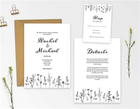 Wildflower Wedding Invitation Template Suite Printable Etsy
