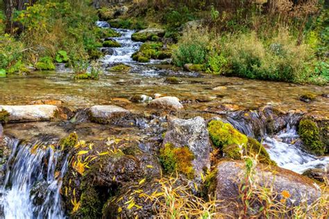 Beautiful Autumn Landscape With A Mountain River Stones Moss And