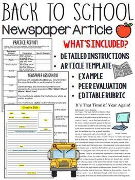 Whatever the task, their ability to do their job well may depend on their ability to write. Back to School Writing Activity - Newspaper Article | School newspaper, Writing activities ...