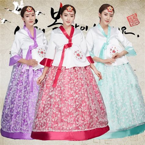 3 Colors Embroidery Korean Traditional Dress Hanbok Korean National