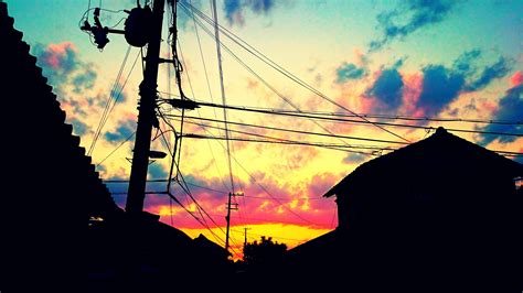 Anime Sky Cloud Sunset Sun Light Blue Pink Wallpapers Hd