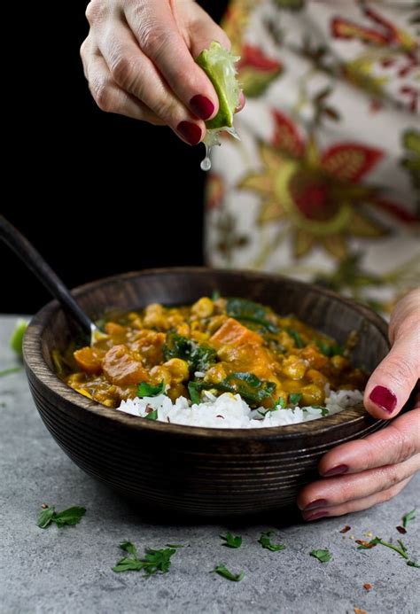 Sweet Potato Chickpea And Spinach Coconut Curry Recipe Vegan Curry