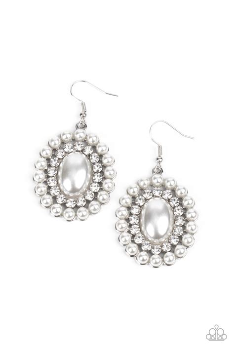 Dolled Up Dazzle White Pearl And Silver Earrings Paparazzi Accesso Bejeweled Accessories