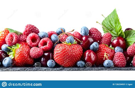Berries Closeup Colorful Assorted Mix On White Background Stock Image