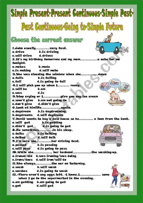 Present Simple Present Continuous Past Simple Future Tense Exercises