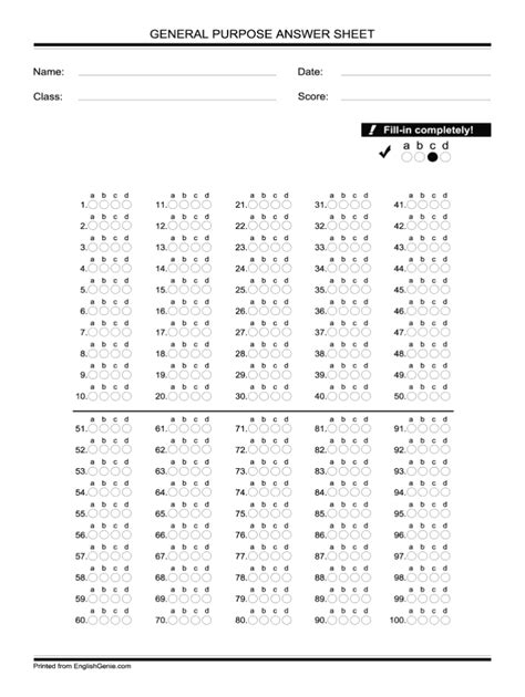 Bubble Answer Sheet 1 100 Fill Online Printable