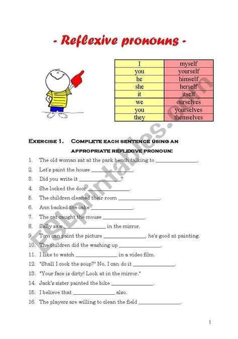 A Nice Worksheet With Two Exercises On Reflexive Pronouns And A Short