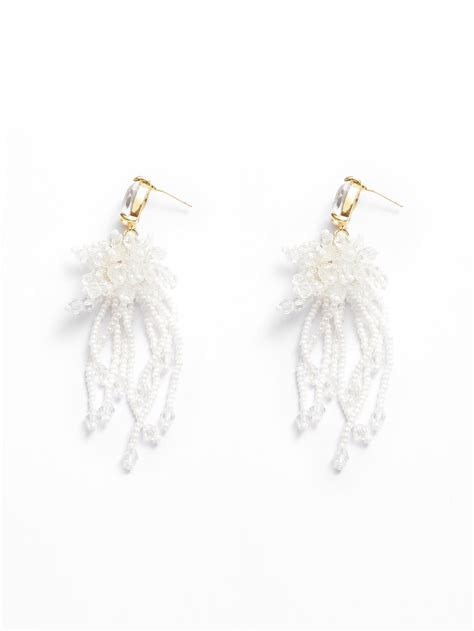 cubic women s flower pearl and crystal tassel earrings