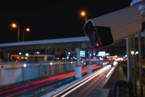 Cctv Surveillance Camera Operating On Traffic Road Stock Image Image Of Industry Background