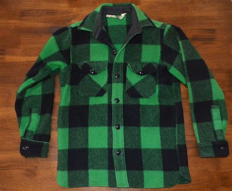 Vintage 70s Buffalo Plaid Wool Jacket Woolrich Shirt Green