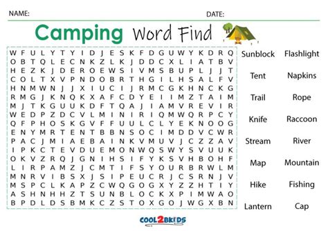 Printable Camping Word Search Cool2bkids