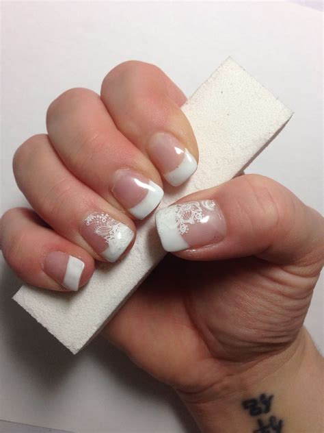 White French Manicure With Lace Accents French Manicure Acrylic Nails