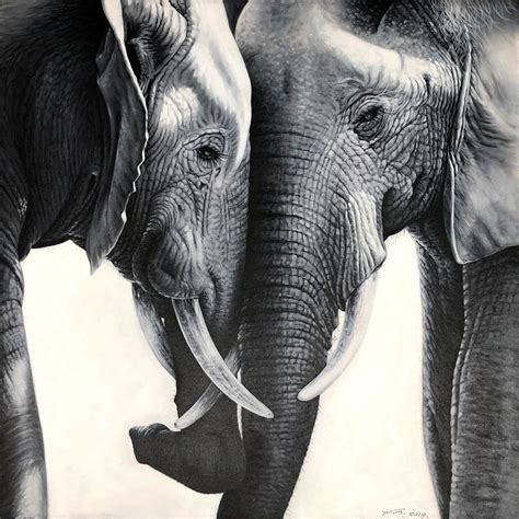 Two Elephants Hand Painted Oil Painting On Canvas