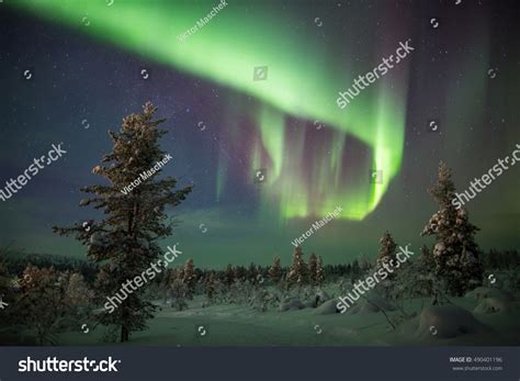 Northern Lights Aurora Borealis Lapland Finland Stock Photo 490401196