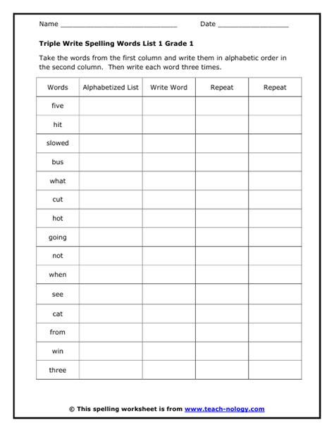 Grade 1 Spelling Words Printable Words Print