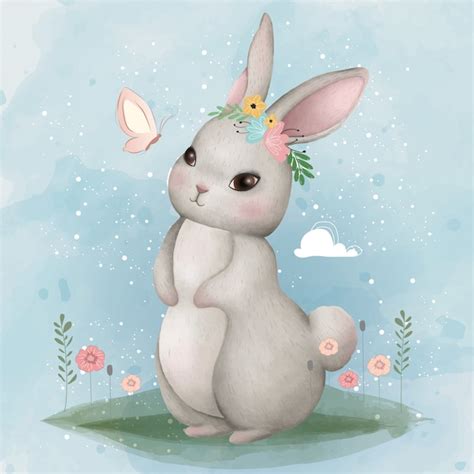 Premium Vector Cute Bunny And Butterfly