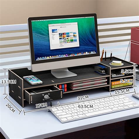 Monitor Stand Monitor Riser Desk Organizer With Drawer Lock Etsy Uk