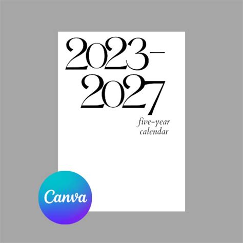 Canva Template 5 Year Calendar Black And White Elegant A4 Etsy