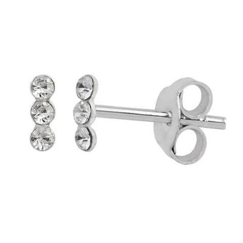 Sterling Silver Triple Clear Cz Stud Earrings Jewellerybox Co Uk