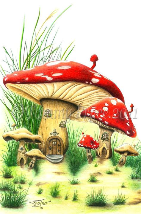 A small house, especially in the country. Mushroom House Fairy Tale Fantasy Fine Art Print (cute ...