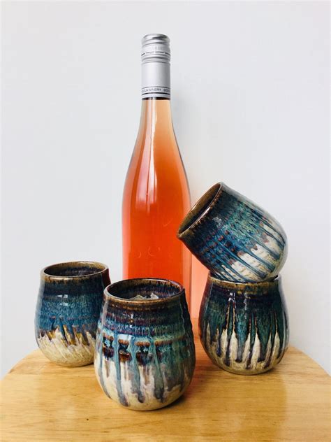 Ceramic Wine Glasses Stemless Wine Glasses Ceramic Wine Cups Set Of 2 Wine Glasses Pottery