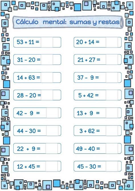 Ficha para imprimir Cálculo mental práctica restas y sumas Página TopWorksheets