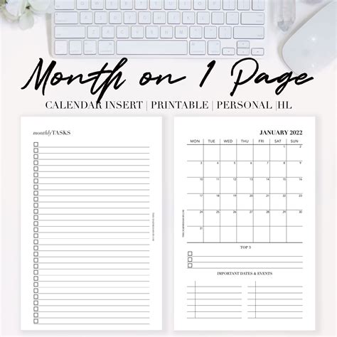 2022 month on one page calendar printable pdf the charmed shop