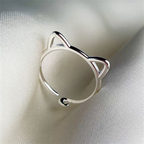 Sterling Silver Cat Ears Midi Ring Adjustable Cat Ear Ring Etsy
