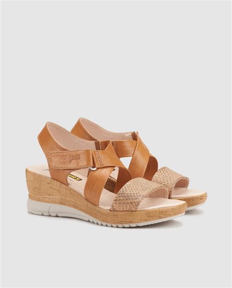 Hrs Women S Light Brown Wedge Sandals With Crossover Straps Hrs