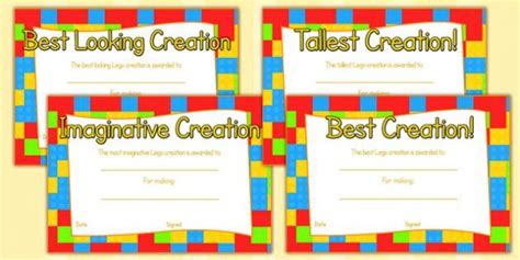 Lego certificate template (page 1) gift certificate lego store lego inspired awesome builder certificates (printable) Lego Creation Award Certificates - lego, toys, rewards, praise | Lego challenge, Lego creations ...