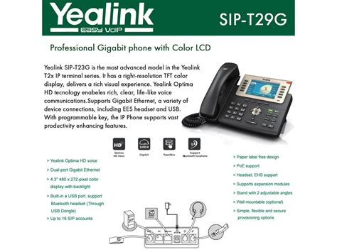 Yealink Sip T29g Enterprise 16 Line Hd Ip Phone Dual Port Gigabit