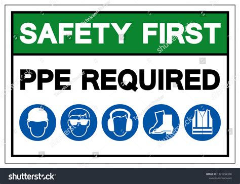 Safety First Ppe Required Symbol Sign เวกเตอร์สต็อก ปลอดค่าลิขสิทธิ์