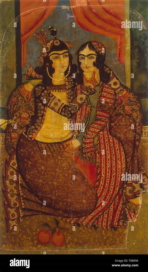 Amorous Couple Iran Early 19th Century Qajar Dynasty Dimensions