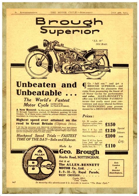 The Brough Superior Ss80 1924 Model Art Print Taken From A