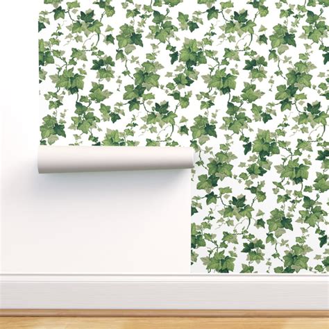 Peel And Stick Wallpaper 3ft X 2ft English Bright Leaves Botanical Vines Green Greenery Custom