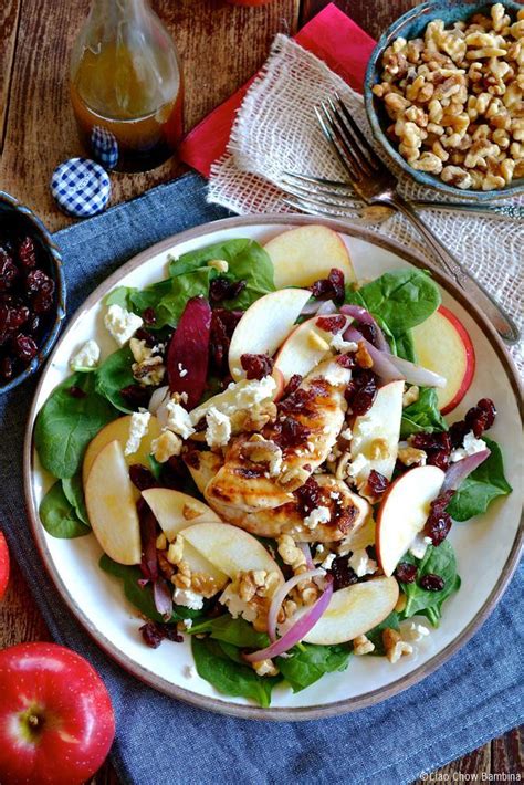 Snapdragon Apple Walnut And Chicken Spinach Salad With Feta And Cranberry