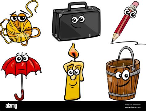 Cartoon Illustration Of Funny Objects Characters Clip Art Set Stock