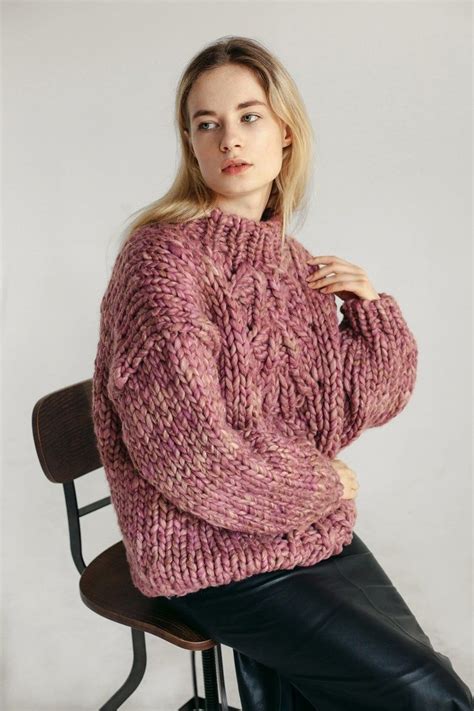 Chunky Cable Knit Sweater Thick Sweater Womens Merino Wool Jumper In