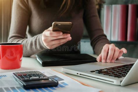 Women Use Smartphone And Laptop Computers For Laptop Payments Online Shopping Stock Image
