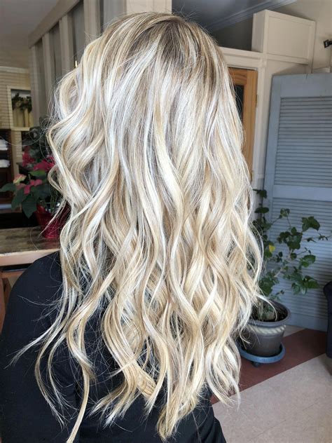 Platinum Blonde Balayage With Root Shadow Long Blonde Hair Beach