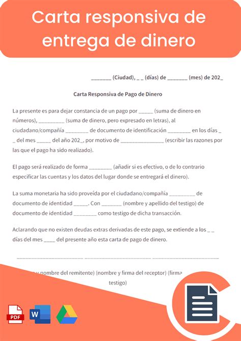 Carta Responsiva Entrega De Dinero Online Word Pdf